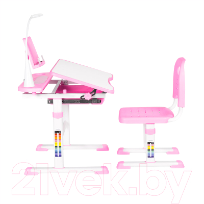 Парта+стул Anatomica Avgusta с ящиком, подставкой и светильником (белый/розовый)