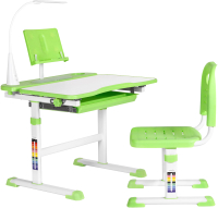 Парта+стул Anatomica Avgusta с ящиком, подставкой и светильником (белый/зеленый) - 