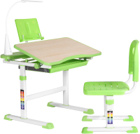 Парта+стул Anatomica Avgusta с ящиком, подставкой и светильником (клен/зеленый) - 