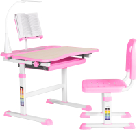 Парта+стул Anatomica Avgusta с ящиком, подставкой и светильником (клен/розовый) - 