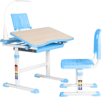 Парта+стул Anatomica Avgusta с ящиком, подставкой и светильником (клен/голубой) - 