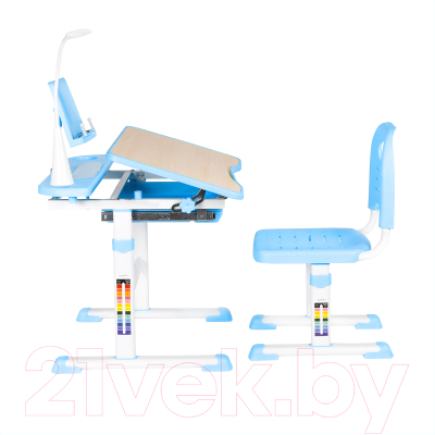 Парта+стул Anatomica Avgusta с ящиком, подставкой и светильником (клен/голубой)