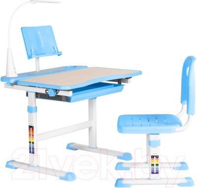 Парта+стул Anatomica Avgusta с ящиком, подставкой и светильником (клен/голубой)