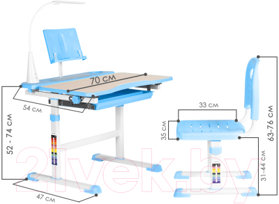 Парта+стул Anatomica Avgusta с ящиком, подставкой и светильником (клен/голубой)