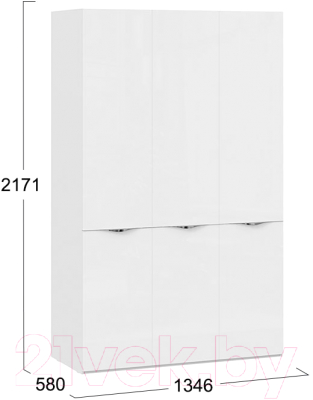 Шкаф ТриЯ Глосс с 3 дверями со стеклом СМ-319.07.431 (белый глянец/стекло)