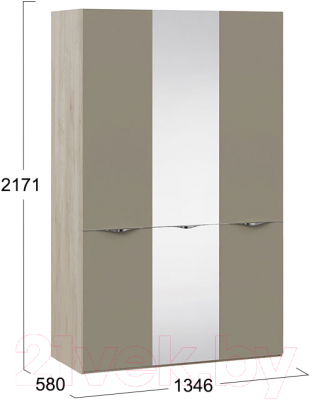 Шкаф ТриЯ Глосс СМ-319.07.432 с 2 дверями со стеклом и 1 зеркальной (баттл рок/стекло мокко матовый)