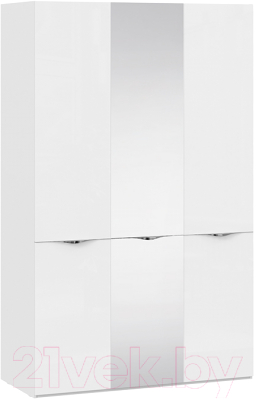 Шкаф ТриЯ Глосс СМ-319.07.432 с 2 дверями со стеклом и 1 зеркальной (белый глянец/стекло)