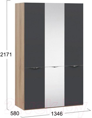 Шкаф ТриЯ Глосс СМ-319.07.432 с 2 дверями со стеклом и 1 зеркальной (яблоня беллуно/стекло графит матовый)