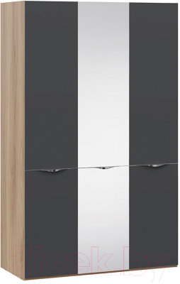 Шкаф ТриЯ Глосс СМ-319.07.432 с 2 дверями со стеклом и 1 зеркальной (яблоня беллуно/стекло графит матовый)