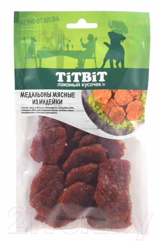 Лакомство для собак TiTBiT Медальоны мясные из индейки Меню от Шефа / 22283 (80г)
