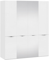 Шкаф ТриЯ Глосс СМ-319.07.442 с 2 дверями со стеклом и 2 зеркальными двер. (белый глянец/стекло) - 