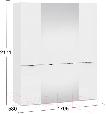 Шкаф ТриЯ Глосс СМ-319.07.442 с 2 дверями со стеклом и 2 зеркальными двер. (белый глянец/стекло)