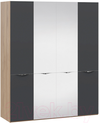Шкаф ТриЯ Глосс СМ-319.07.442 с 2 дверями со стеклом и 2 зеркальными двер. (яблоня беллуно/стекло графит матовый)