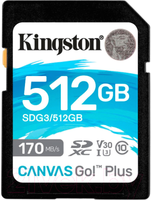 Карта памяти Kingston Canvas Go Plus SDXC 170R C10 UHS-I U3 V30 512GB (SDG3/512GB)