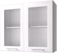 Шкаф навесной для кухни Горизонт Мебель Люкс 80 с витриной (белый гл) - 
