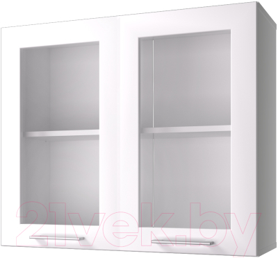 Шкаф навесной для кухни Горизонт Мебель Люкс 80 с витриной (белый гл)