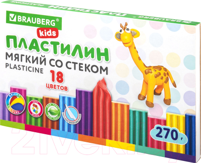 Пластилин восковой Brauberg Kids / 106497 (18цв)