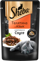 Влажный корм для кошек Sheba Ломтики в соусе. Телятина и язык (75г) - 