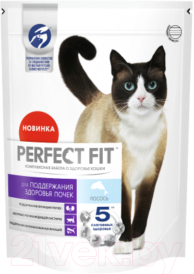 Сухой корм для кошек Perfect Fit Для взрослых кошек Здоровье почек. Лосось (650г)