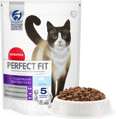 Сухой корм для кошек Perfect Fit Для взрослых кошек Здоровье почек. Лосось (650г)