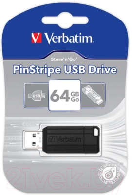 Usb flash накопитель Verbatim PinStripe Store 'n' Go 64GB / 49065 (черный)