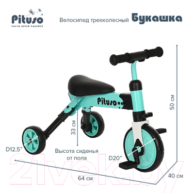 Трехколесный велосипед Pituso Букашка / AS003 (зеленый)