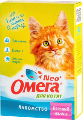 Витамины для животных Омега Нео + К-М с пробиотиком и таурином для котят (60таб)