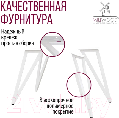 Обеденный стол Millwood Женева 2 Л18 D90 (дуб белый Craft/металл белый)