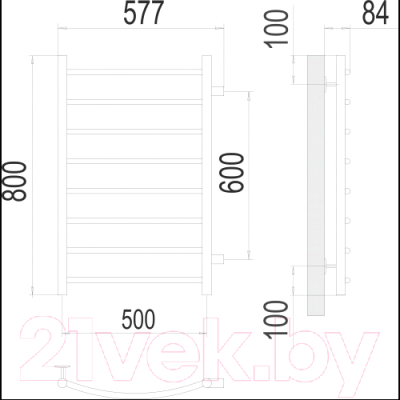 Полотенцесушитель водяной Terminus Классик П8 500x800 (с боковым подключением 60)