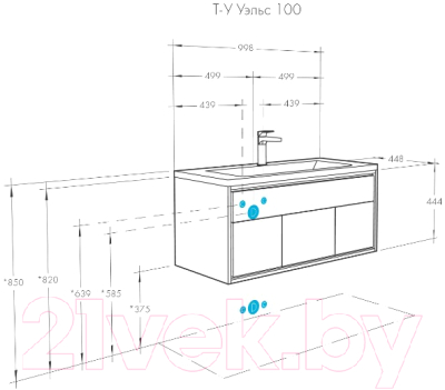 Тумба с умывальником Акватон Уэльс 100 (1A2676K1WA6A0)