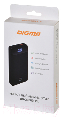 Изображение товара Портативное зарядное устройство Digma DG-20000-PL-BK