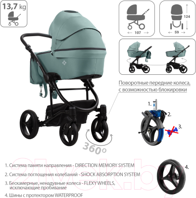 Детская универсальная коляска Bebetto Torino Tex 2 в 1 черная рама (05)