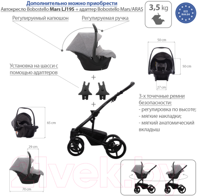 Детская универсальная коляска Bebetto Torino Tex 2 в 1 черная рама (05)