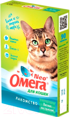 Лакомство для кошек Омега Neo + К-КМ с кошачьей мятой (90таб)