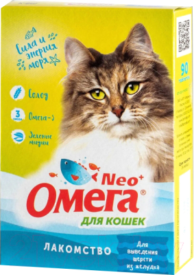 Лакомство для кошек Омега Neo + К-ВШ с ржаным солодом (90таб)