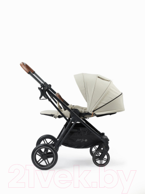 Детская универсальная коляска Happy Baby Luna Pro черная ручка (экокожа/бежевый)