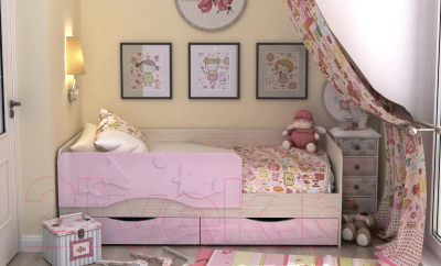 Кровать-тахта детская Стендмебель Алиса KP-812 1.6 (дуб белфорт/розовый)