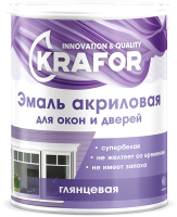 Эмаль Krafor Акриловая для окон и дверей (1кг, белый) - 