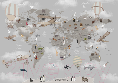 Фотообои листовые Citydecor Карта мира на английском 1 (200x140)