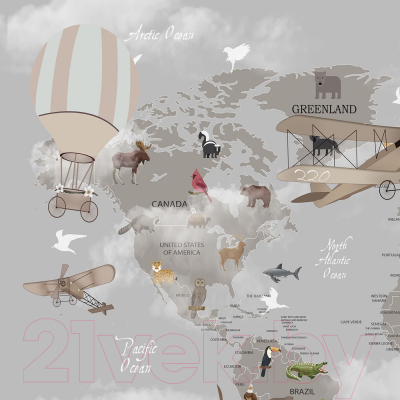 Фотообои листовые Citydecor Карта мира на английском 1 (200x140)