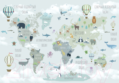 Фотообои листовые Citydecor Карта мира на русском 10 (200x140)