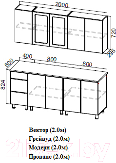 Кухонный гарнитур SV-мебель Вектор 2.0м МДФ без столешниц