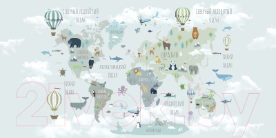 Фотообои листовые Citydecor Карта мира на русском 10 (300x150)