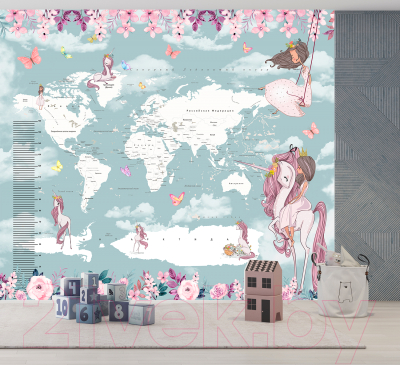 Фотообои листовые Citydecor Princess карта мира с ростомером 15 (300x260)
