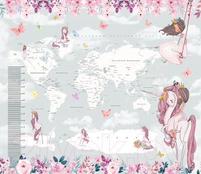 Фотообои листовые Citydecor Princess карта мира с ростомером 16 (300x260)