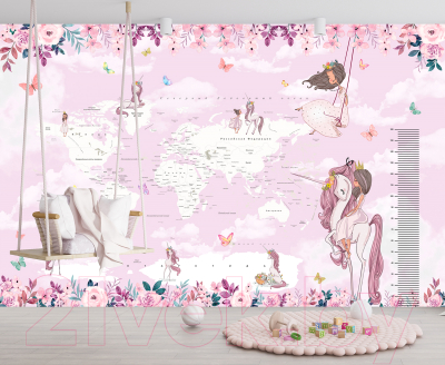 Фотообои листовые Citydecor Princess карта мира с ростомером 18 (300x260)