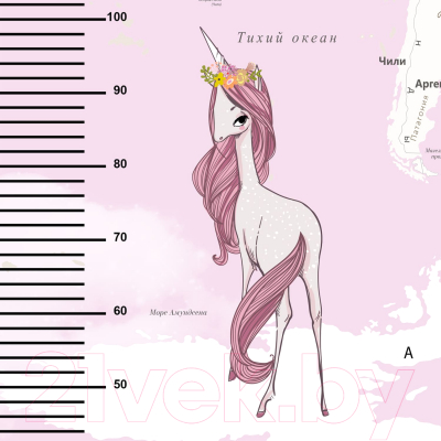 Фотообои листовые Citydecor Princess карта мира с ростомером 18 (300x260)
