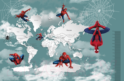 Фотообои листовые Citydecor Superhero Spiderman 6 (400x260, карта мира с ростомером)