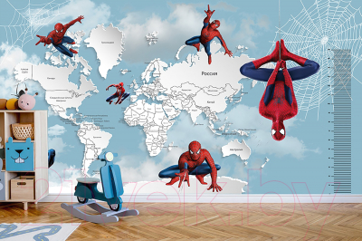 Фотообои листовые Citydecor Superhero Spiderman 7 (400x260, карта мира с ростомером)