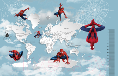 Фотообои листовые Citydecor Superhero Spiderman 7 (400x260, карта мира с ростомером)